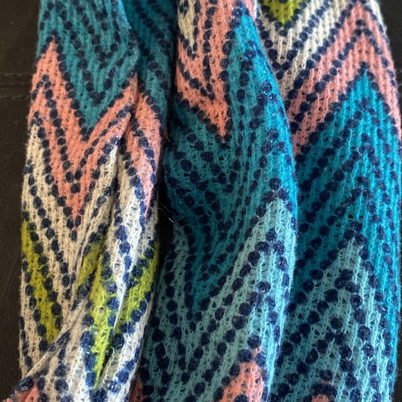 Boho Chevron Infinity Scarf | Teal Pink Blue Lightweight Knit - Picture 2 of 2
